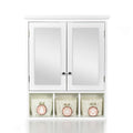 White mirrored bathroom wall cabinet with baskets