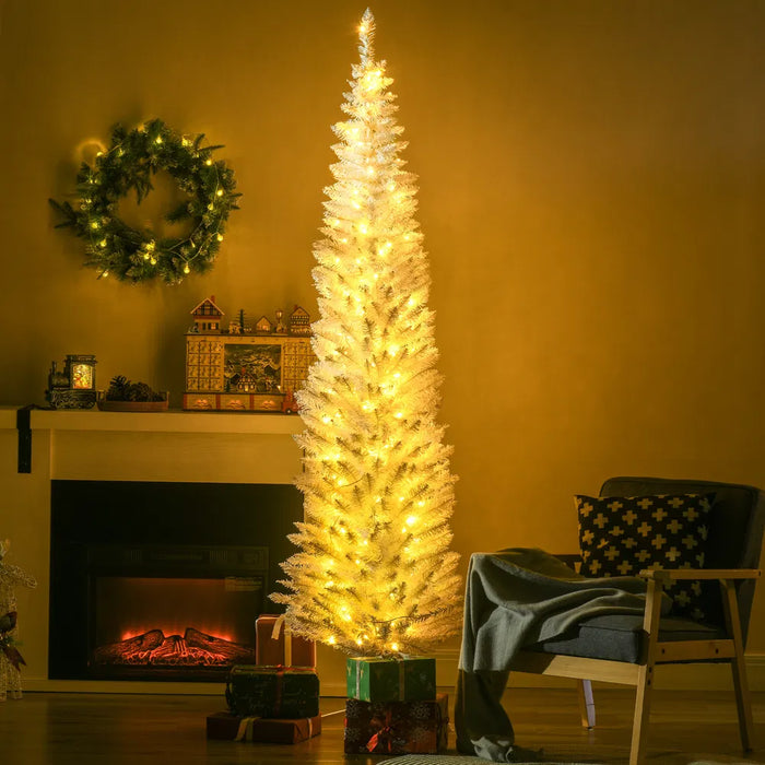 Harwelton White Pencil Christmas Tree with 200 Warm LEDs, 7ft