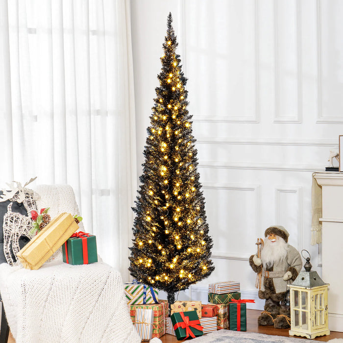 Harwelton Black Pencil Christmas Tree with 200 Warm LEDs, 6ft