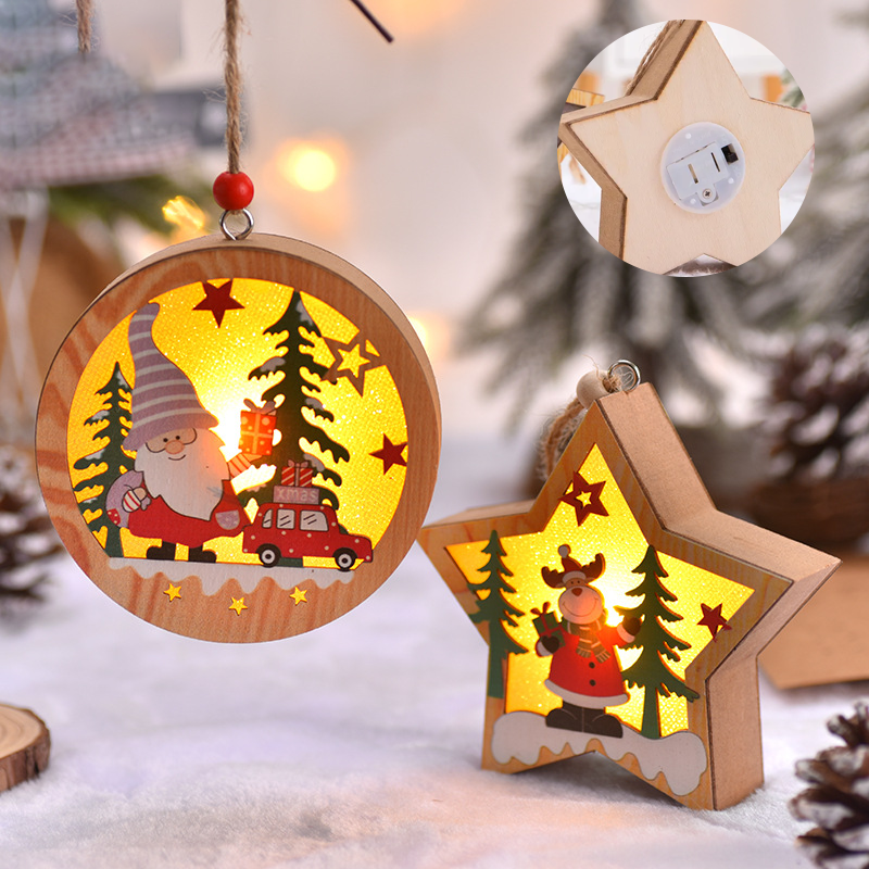 Wooden Christmas Light Box Ornament in Round or Star Shape