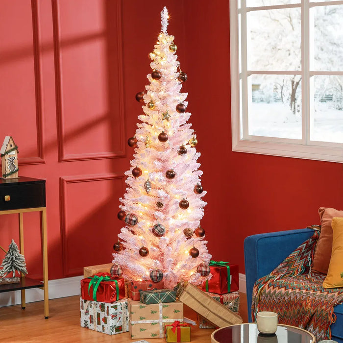 Harwelton Pink Pencil Christmas Tree with 170 Warm LEDs, 6ft