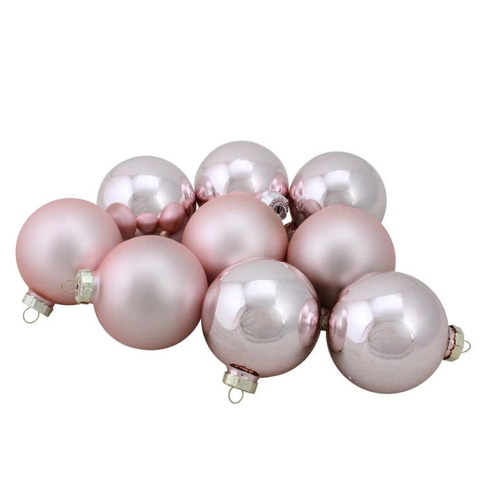 Harwelton Pink Glass Christmas Baubles, Shiny and Matte Set of 9