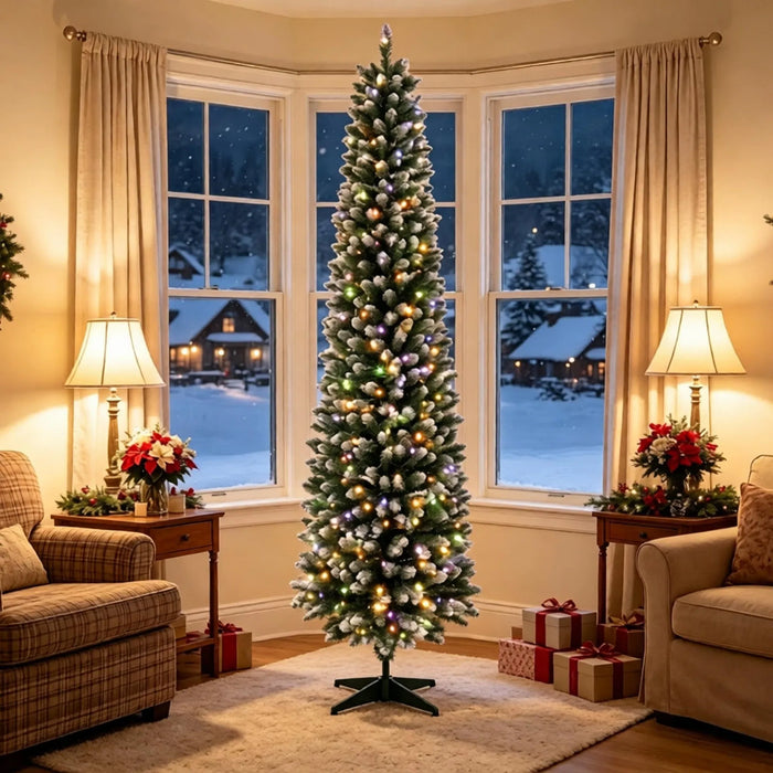 Harwelton Frosted Pencil Christmas Tree with 300 LEDs and Remote, 8ft
