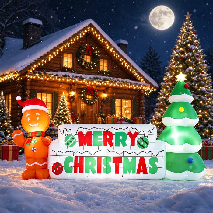 Harwelton Inflatable Merry Christmas Sign 9.5 ft with Gingerbread Man