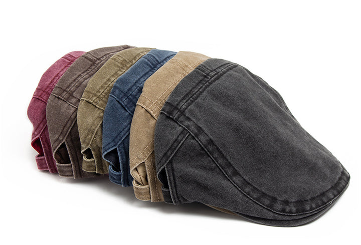 Navy washed denim flat cap