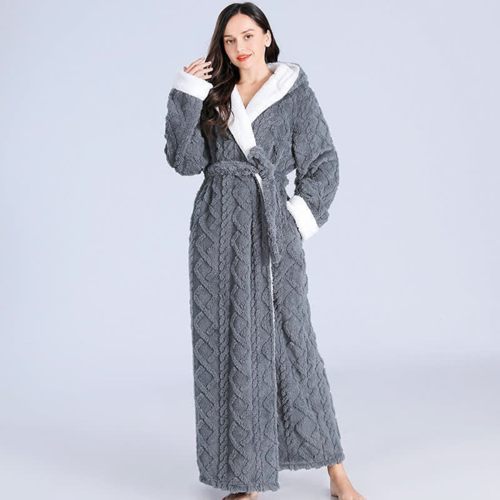 Harwelton™ Long Plush Hooded Dressing Gown with Two Front Pockets