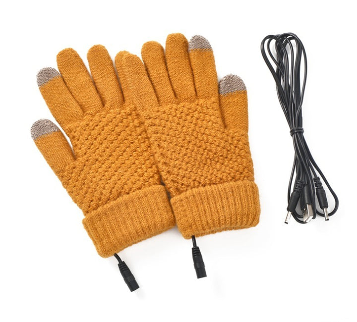 Grey USB heated knitted touchscreen gloves
