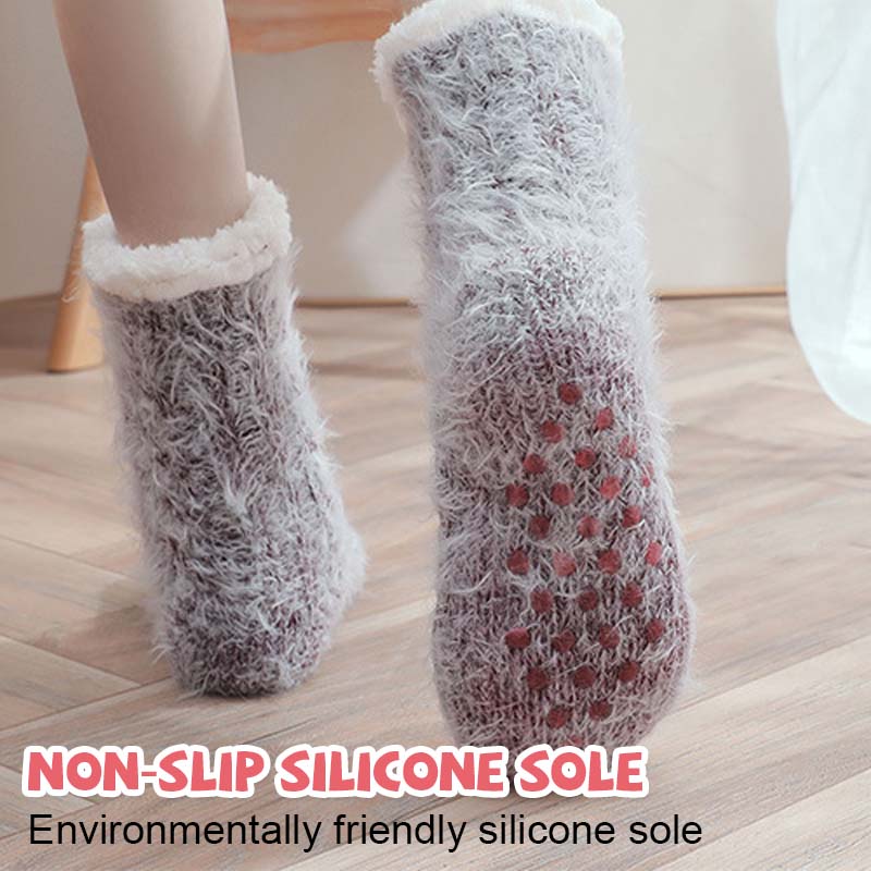 Sherpa-Lined Slipper Socks with Anti-Slip Silicone Soles