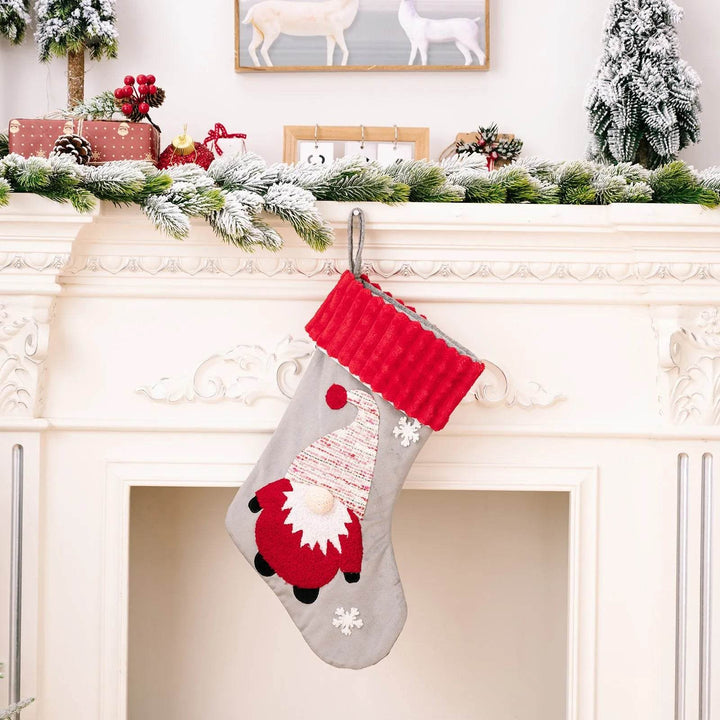 Gold Velvet Patch Christmas Stocking Hanging Decoration