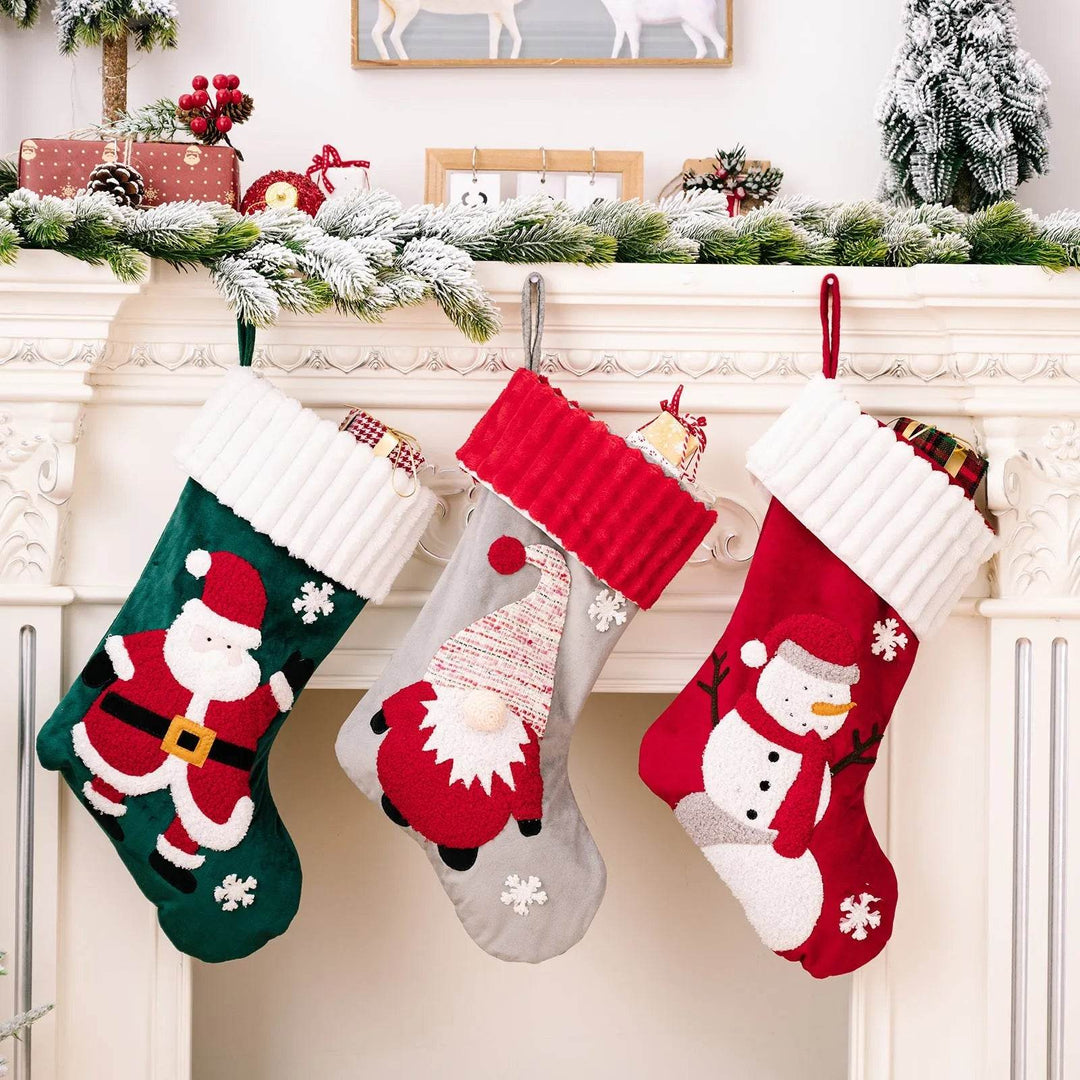 Gold Velvet Patch Christmas Stocking Hanging Decoration