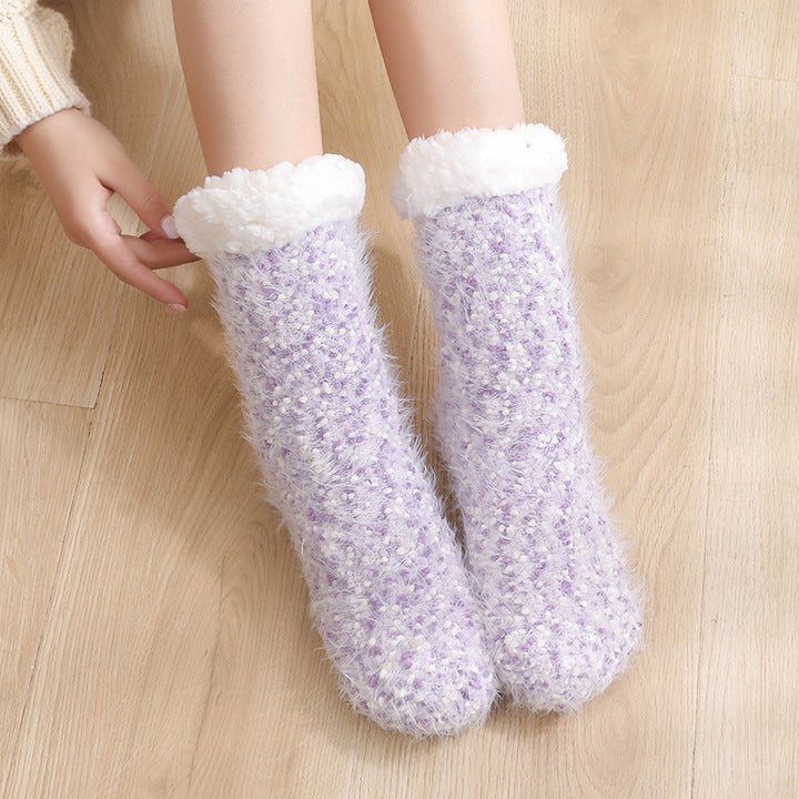 Sherpa-Lined Slipper Socks with Anti-Slip Silicone Soles