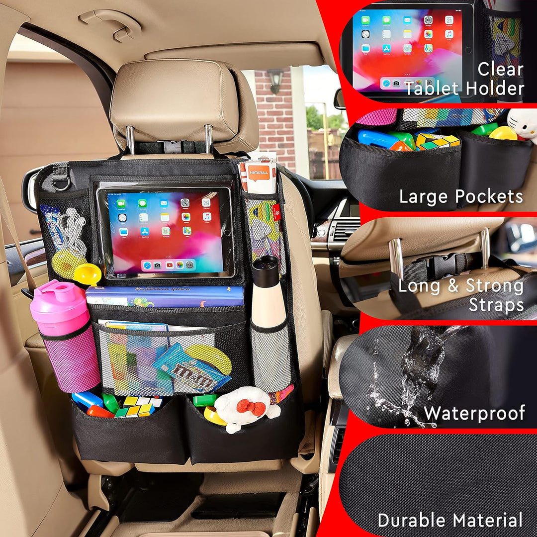 Car Back Seat Organiser 2-Pack with Tablet Holder and 9 Pockets