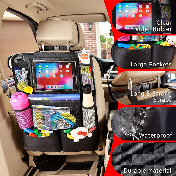 Car Back Seat Organiser 2-Pack with Tablet Holder and 9 Pockets