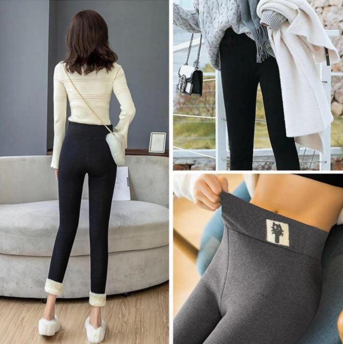 Thick Thermal Leggings with Fleece Lining and High Waist