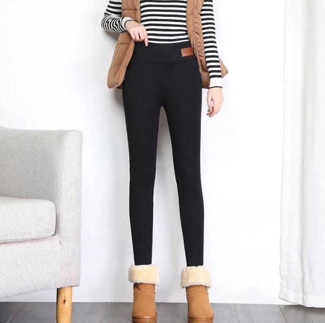 Thick Thermal Leggings with Fleece Lining and High Waist