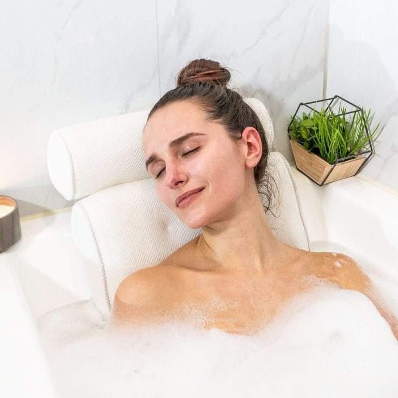 Ergonomic Bath Pillow with Suction Cups for Neck and Head
