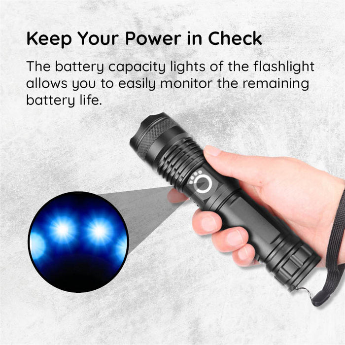 Rechargeable LED Torch with Zoom, Waterproof Aluminium Body