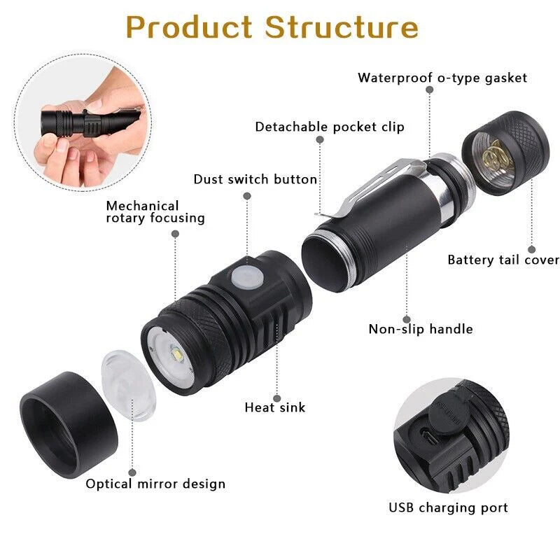 Super Bright Rechargeable LED Torch with Zoom and 4 Modes