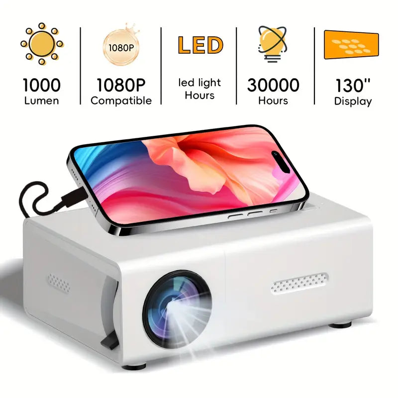 Harwelton™ Portable HD 720P Mini Projector with Fast Focus and Wi-Fi