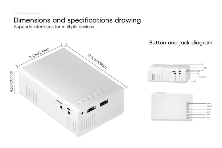 Harwelton™ Portable HD 720P Mini Projector with Fast Focus and Wi-Fi