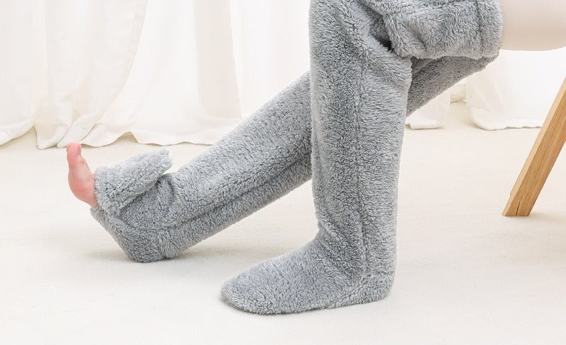 Pink plush leg warmers with drawstring