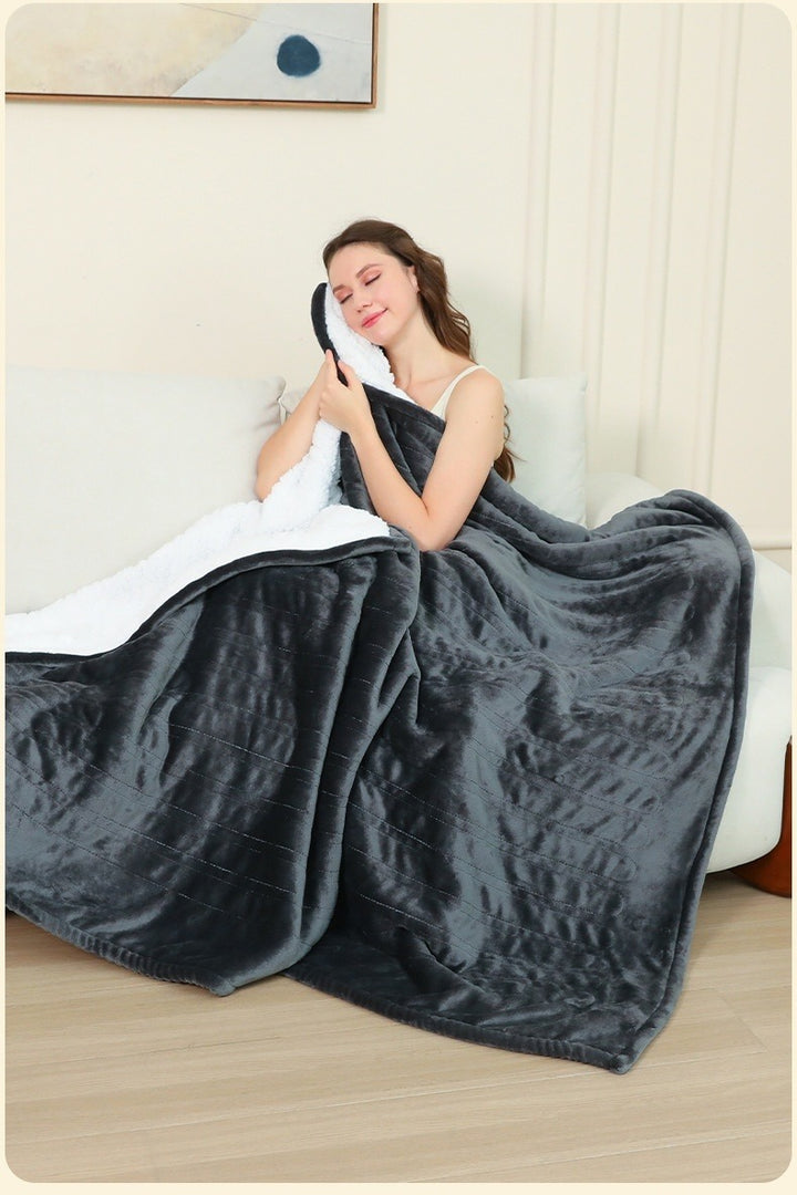 Grey electric heated flannel throw blanket