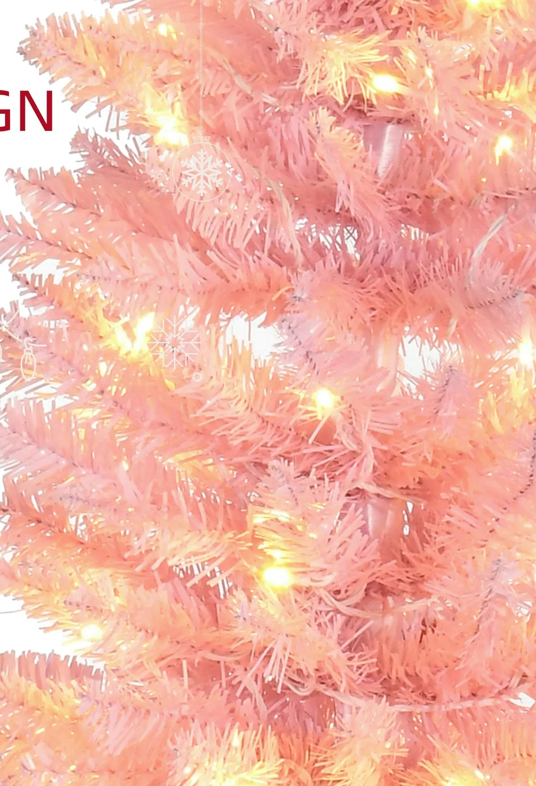 Pink slim pencil Christmas tree with lights