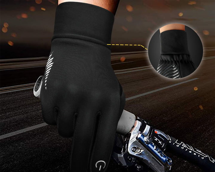 Black fleece lined touchscreen gloves with grip palm