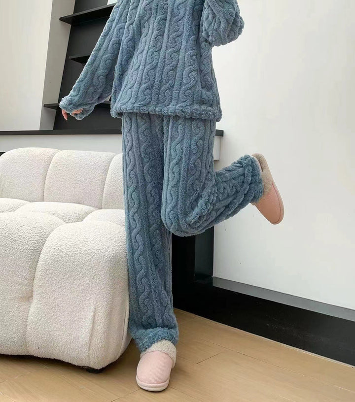 Pink coral fleece half zip pyjama set