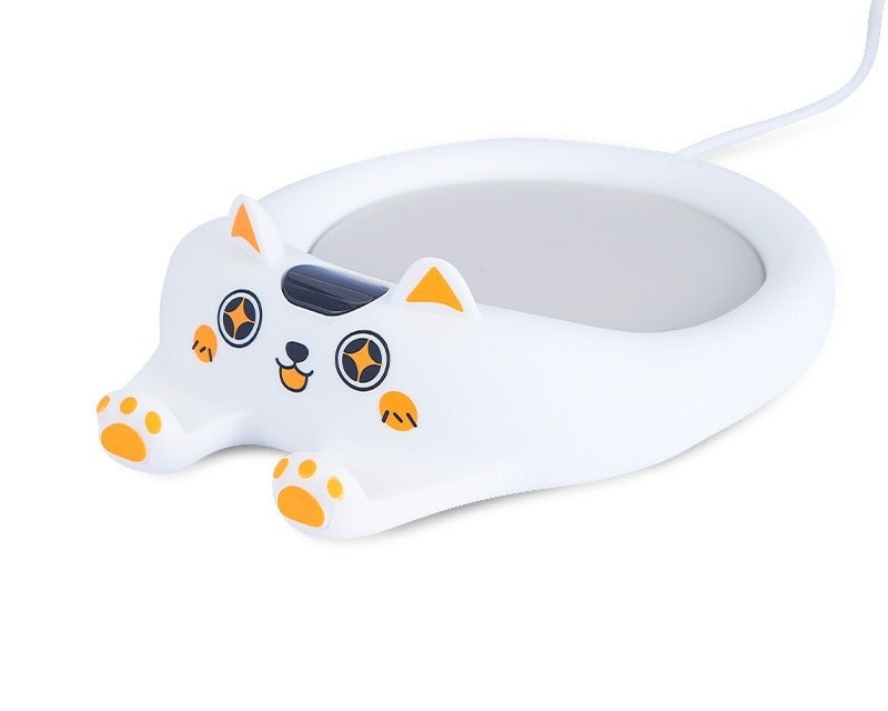 Pink cat-shaped cup warmer with mug