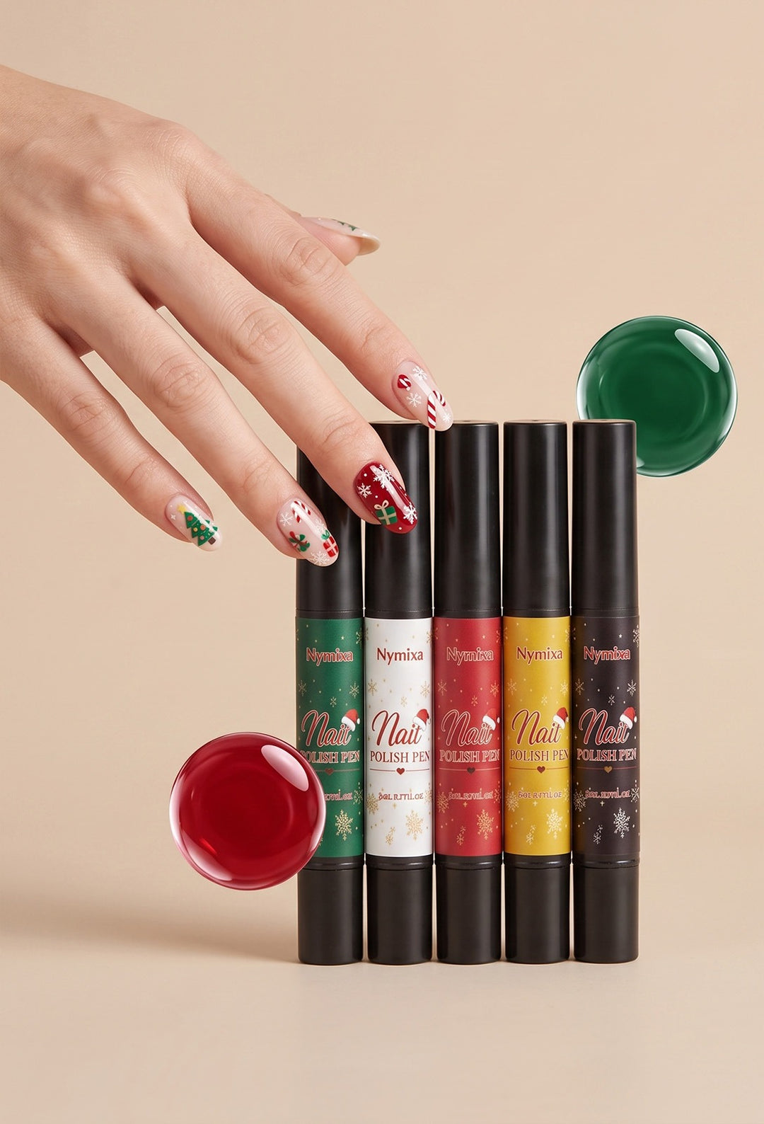 Six Christmas colour nail polish pens