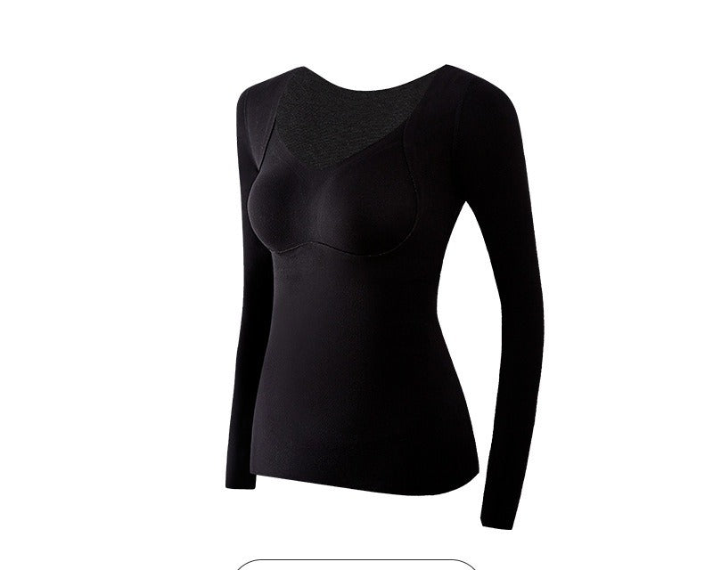 Black fleece lined thermal top with V neck