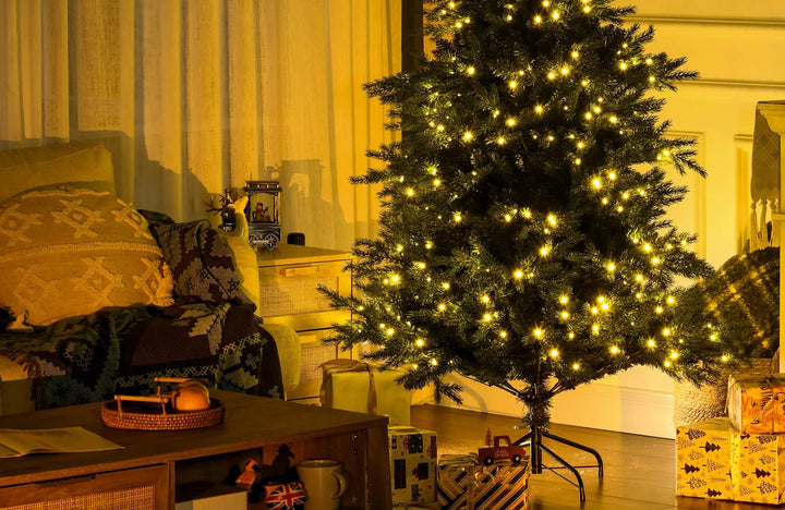 Realistic pre-lit fir with warm lights
