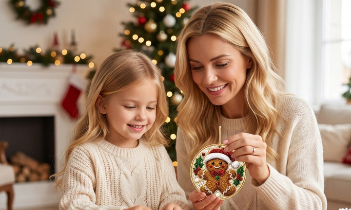 Diamond painting Christmas ornaments on tree