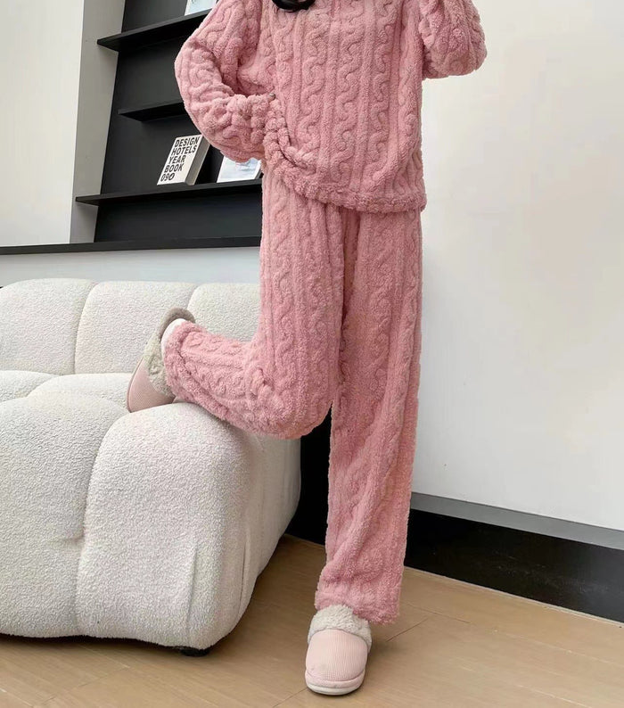 Harwelton Coral Fleece Pyjama Set with Half Zip Top