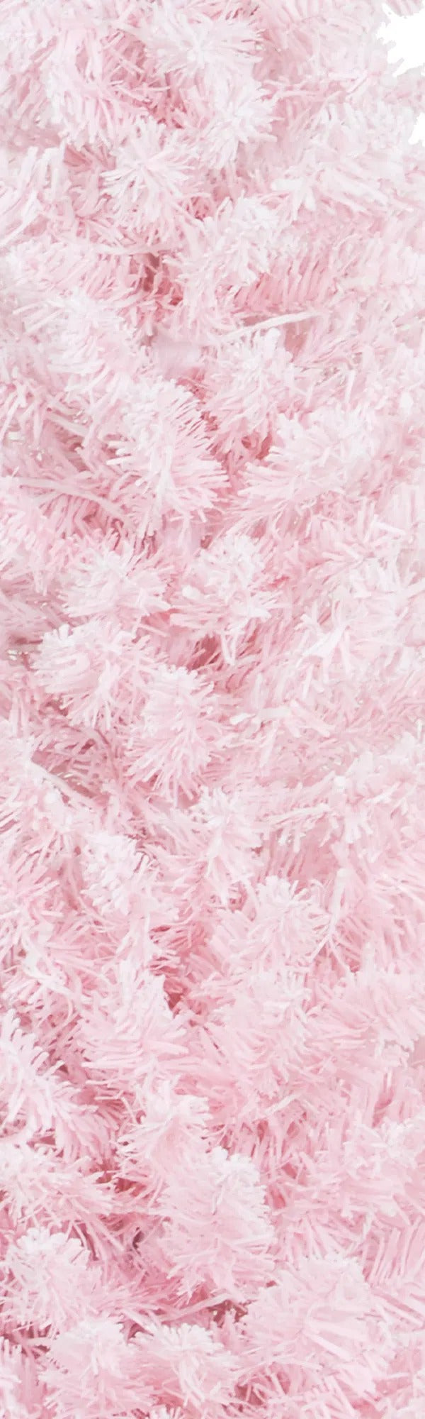 Pink flocked pencil tree with warm lights