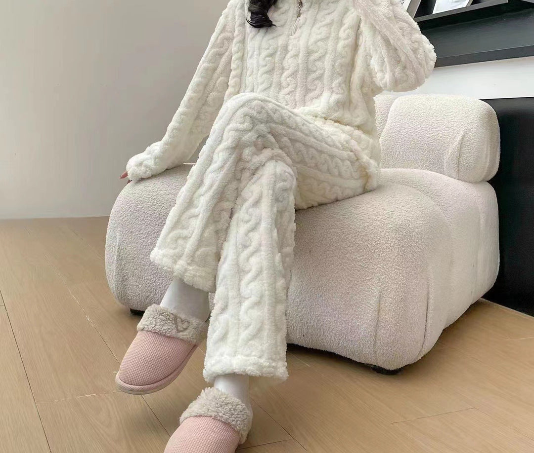 Pink coral fleece half zip pyjama set