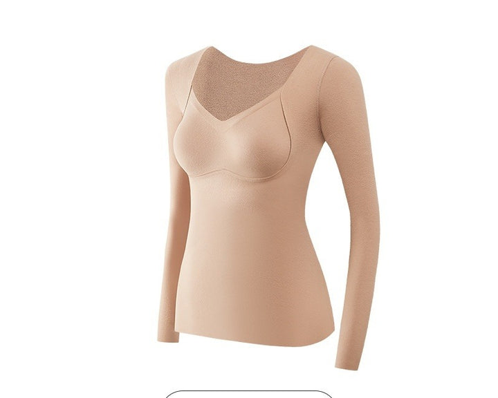 Black fleece lined thermal top with V neck