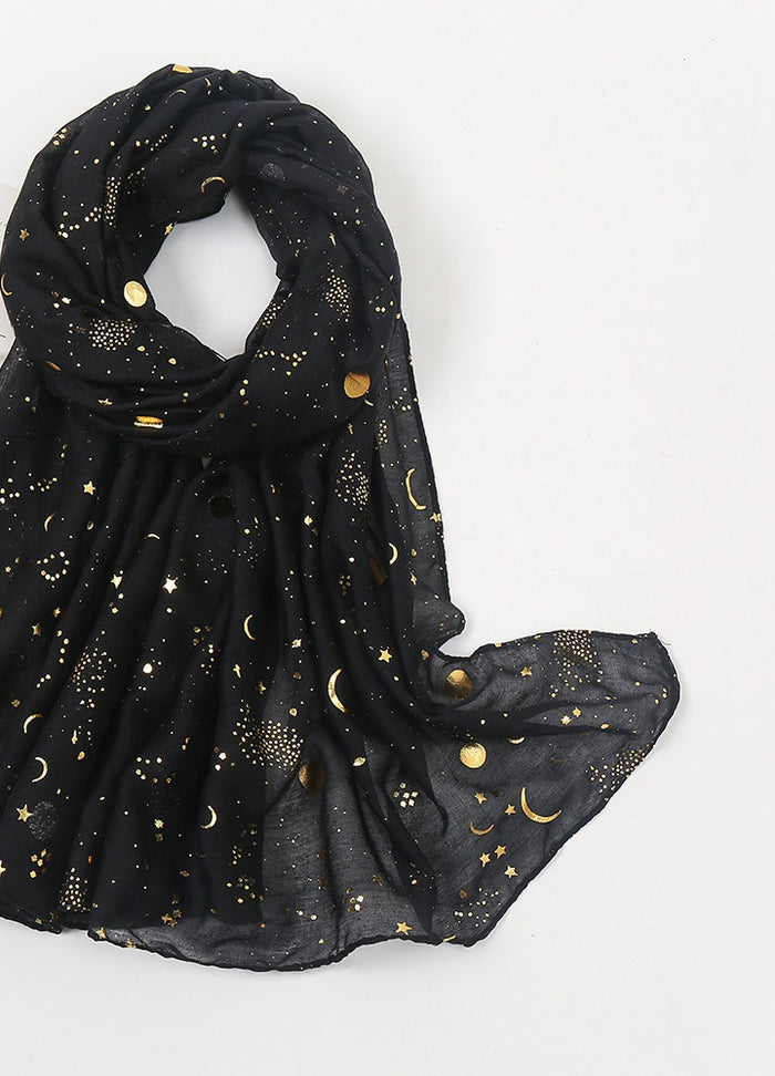 Harwelton Star and Moon Print Scarf with Gold Foil