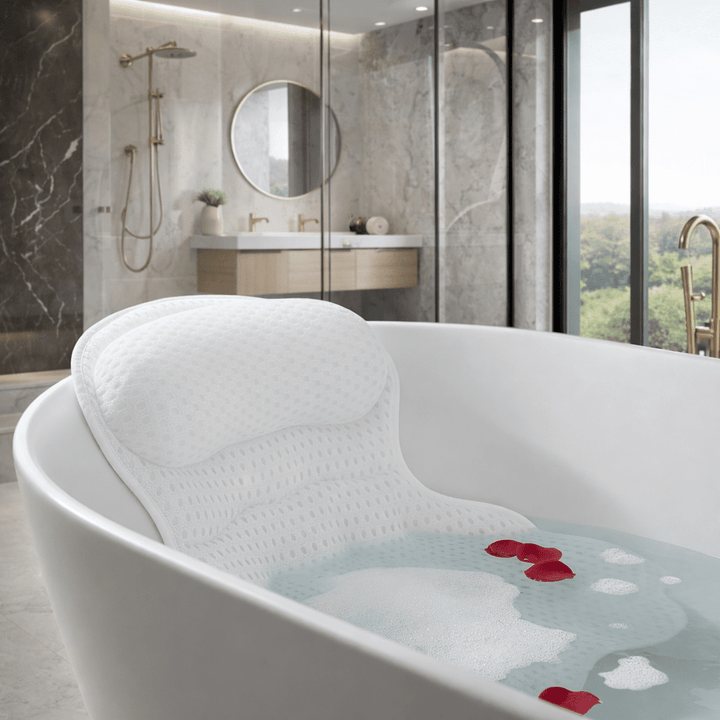 Ergonomic 4D Mesh Bath Pillow with Neck and Back Support