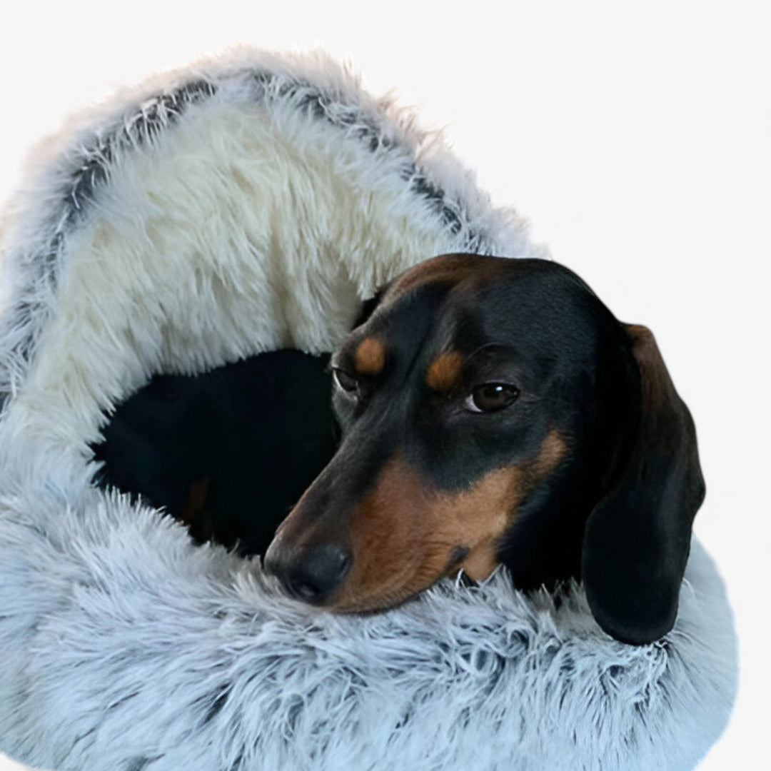 Round Faux Fur Pet Bed with Washable Cover and Non-Slip Base