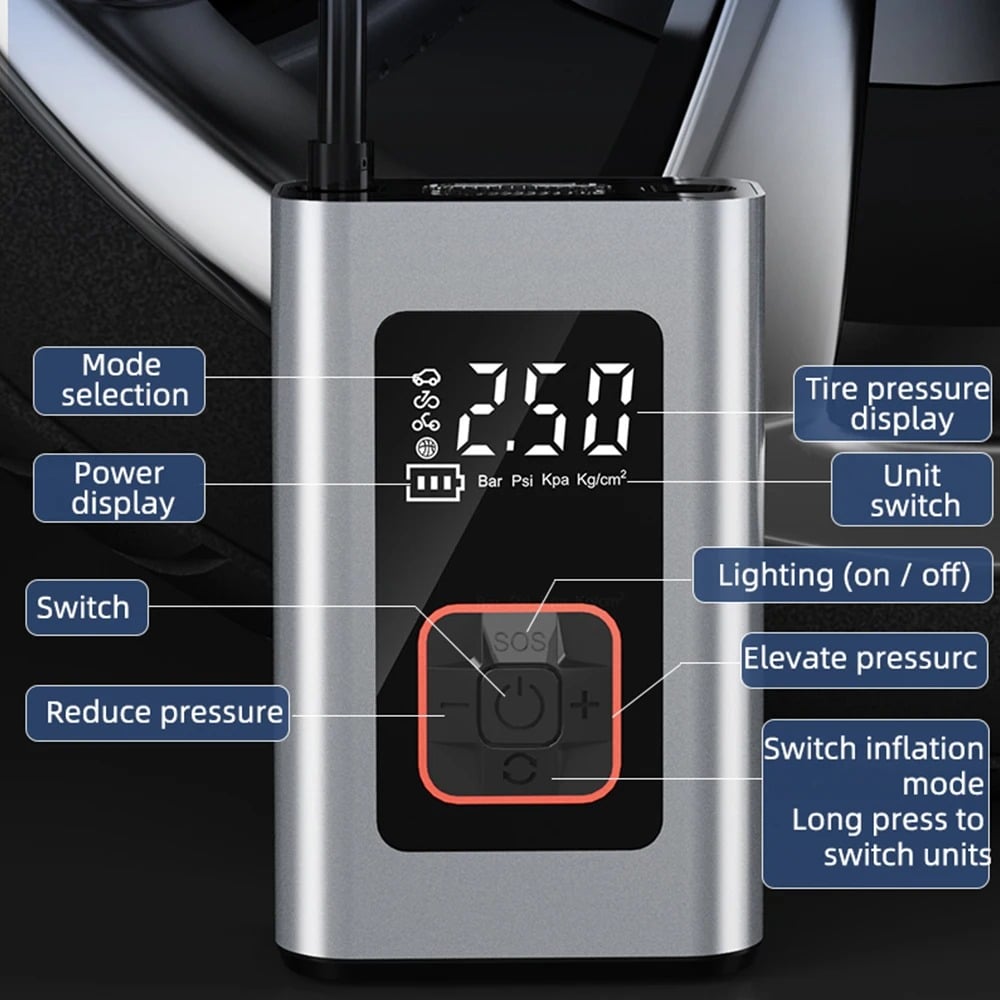 Harwelton™ Portable Electric Tyre Inflator with Auto Shut-Off