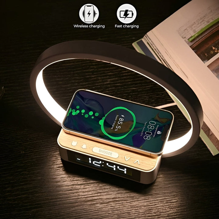 3-in-1 Bedside Lamp with Wireless Charger and Alarm Clock