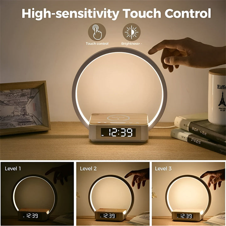 3-in-1 Bedside Lamp with Wireless Charger and Alarm Clock