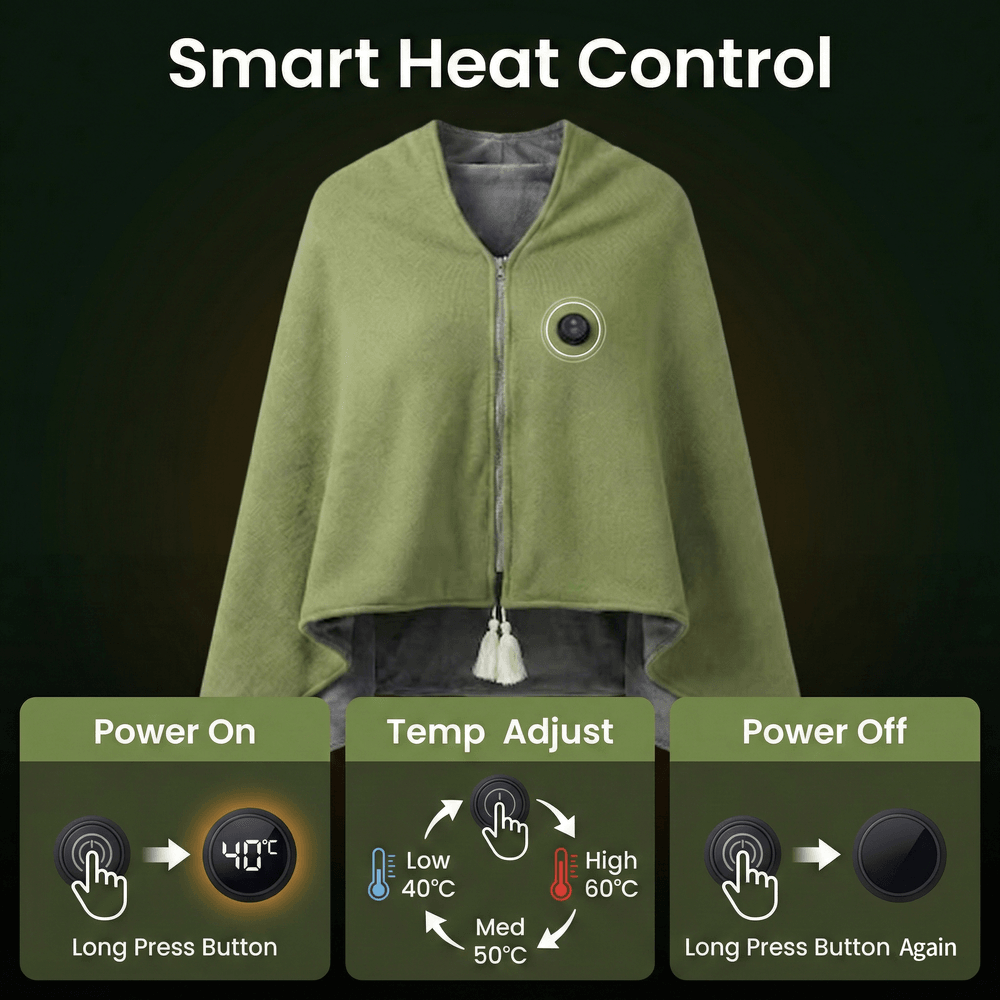Harwelton™ Heated Cotton Shawl with 8 Heat Zones and USB Power