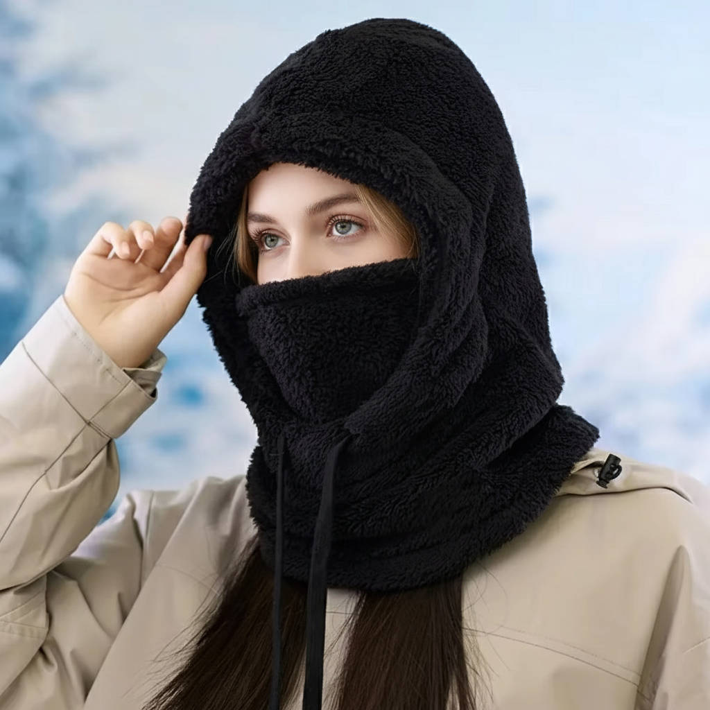 Polar Fleece Balaclava Hood with Drawstrings and Long Neck
