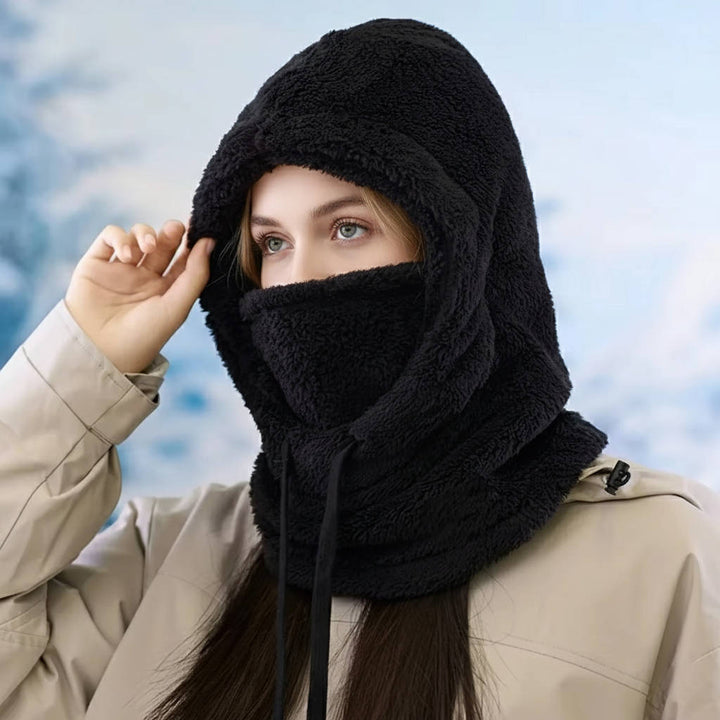 Polar Fleece Balaclava Hood with Drawstrings and Long Neck