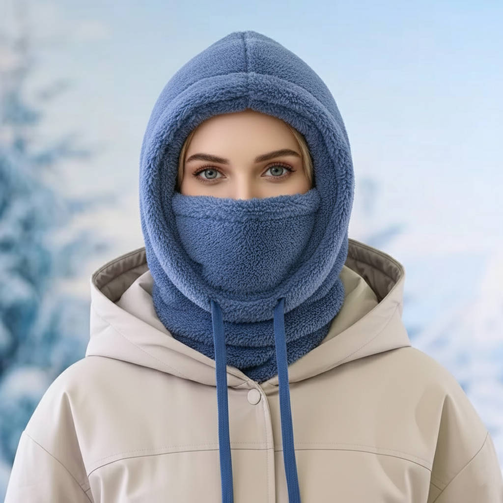 Polar Fleece Balaclava Hood with Drawstrings and Long Neck