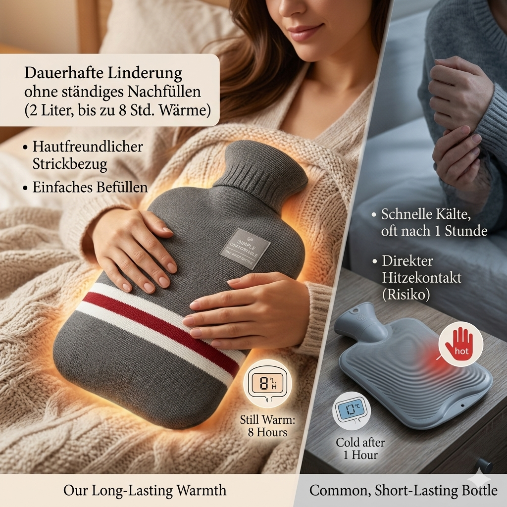 Harwelton™ 2L Hot Water Bottle with Knitted Cover, Up to 8h Warm