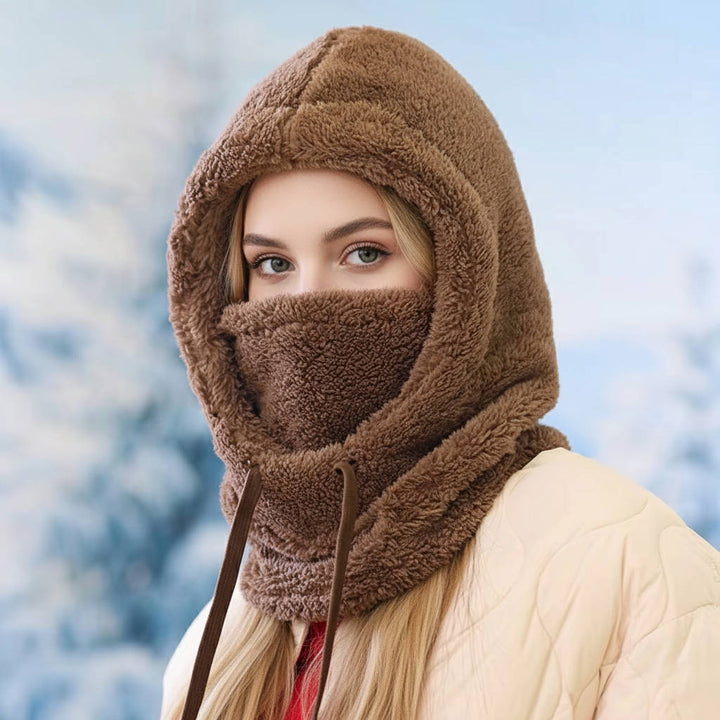Polar Fleece Balaclava Hood with Drawstrings and Long Neck